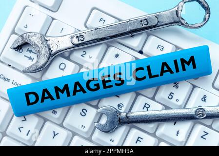 Affiche présentant une réclamation de dommages-intérêts. Aperçu de l'entreprise compensation de la demande dossier d'assurance en litige Banque D'Images