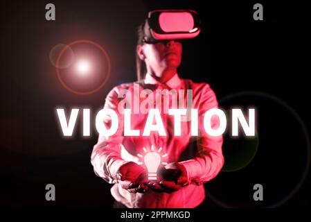 Violation de l'enseigne manuscrite. Aperçu de l'entreprise violation des règles ou lois établies Banque D'Images