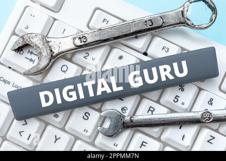 Affiche indiquant Digital Guru. Présentation commerciale du guide de l'enseignant et de l'intellectuel dans les questions fondamentales de l'électronique Banque D'Images
