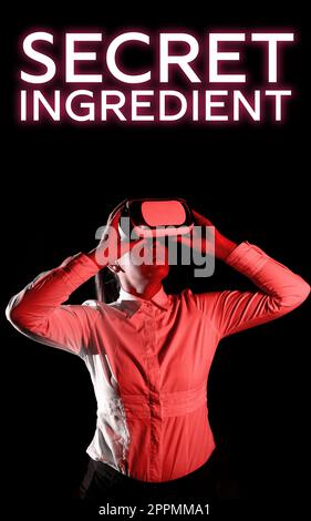 Texte d'écriture ingrédient secret. Approche commerciale technique ou matériaux spéciaux utilisés par une entreprise dans la fabrication de ses produits Banque D'Images