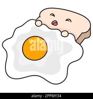 sandwich alimentaire pain aux œufs, croque-monsieur kawaii. icône doodle Illustration de Vecteur