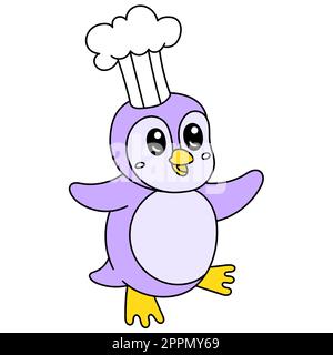 les pingouins en guerre en tant que chef, dandinent kawaii. icône doodle Illustration de Vecteur