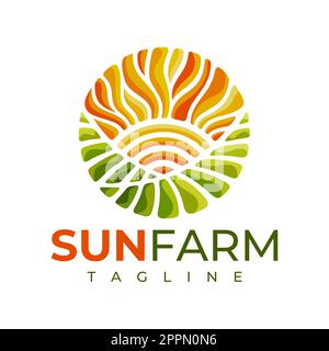 Logo de marque de luxe coloré de ferme solaire. Logo Elegance Sunshine paysage. Illustration de Vecteur