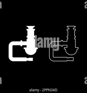 Siphon accessoires de plomberie évacuation de tuyau d'égout sous évier ensemble de tubes d'égout icône couleur blanche illustration vectorielle image remplissage plein contour ligne mince plate Illustration de Vecteur
