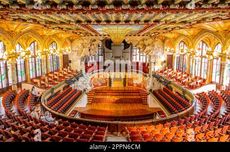 Intérieur, salle de concert Palau de la Musica Catalana, Modernisme Catala, Barcelone, Catalogne, Espagne Banque D'Images