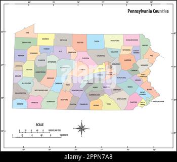 carte vectorielle administrative et politique de l'état de pennsylvanie en couleur Illustration de Vecteur