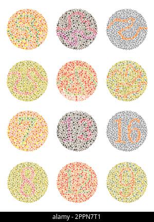 Plaque de cercle avec des numéros de couleur aveugle test Ishihara Illustration de Vecteur