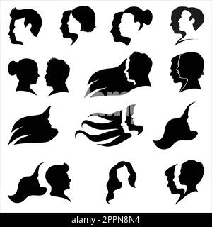 Silhouette du visage de l’homme et de la femme. Concept de logo abstrait pour salon de beauté, spa, massage, boutique de cosmétiques. Modèle de logo Vector. Illustration de Vecteur