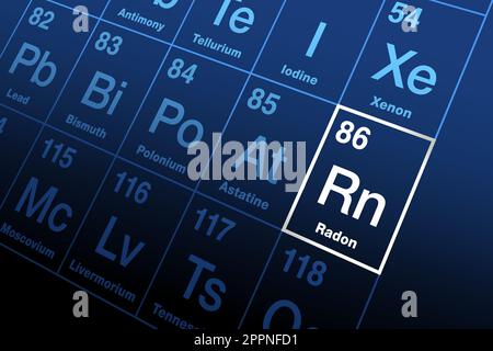 Radon sur la table périodique des éléments, avec le symbole d'élément Rn Illustration de Vecteur