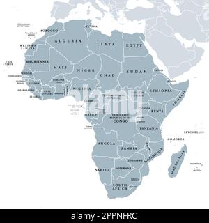 Afrique, pays uniques, carte politique grise Illustration de Vecteur