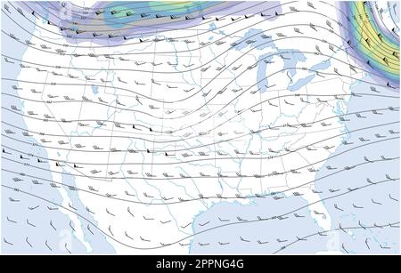 Carte de l'Amérique du Nord avec symboles de direction et de vitesse du vent Illustration de Vecteur