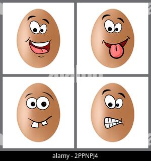 Œufs avec différentes expressions du visage isolés sur blanc Illustration de Vecteur