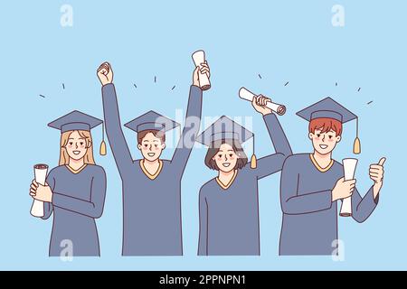 Les étudiants enthousiastes célèbrent la remise des diplômes Illustration de Vecteur