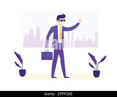 Homme d'affaires à motif plat avec porte-documents Vector Illustration de Vecteur