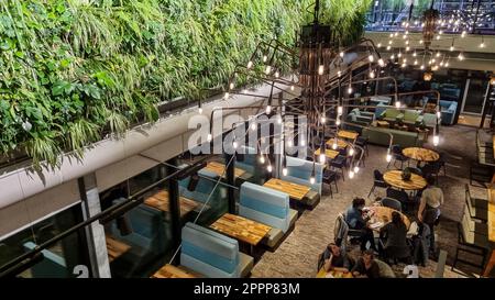Mur vert, agriculture verticale au restaurant « Green House » construit avec des principes de durabilité, énergie renouvelable. De ci-dessus.conception Moderb. Banque D'Images