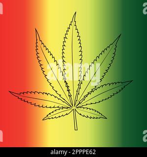 Feuille de cannabis vectorielle sur fond de drapeau rastafarien. Illustration de Vecteur