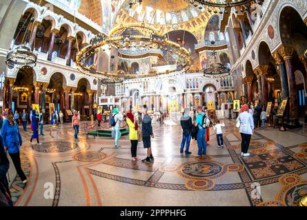 Kronstadt, Russie - 4 août 2015 : la peinture sur le dôme de la cathédrale navale de Saint-Nicolas, près de Saint-Pétersbourg. Peintures religieuses et Banque D'Images