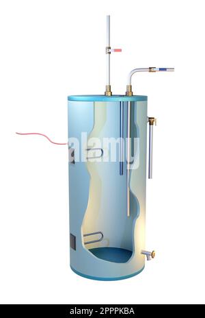 Schéma du système de chauffage électrique de l'eau. Illustration numérique, rendu 3D. Banque D'Images