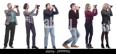 collage de groupe de photographes dans profil isolé Banque D'Images