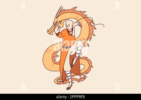 Le moine tibétain fait des mouvements Illustration de Vecteur