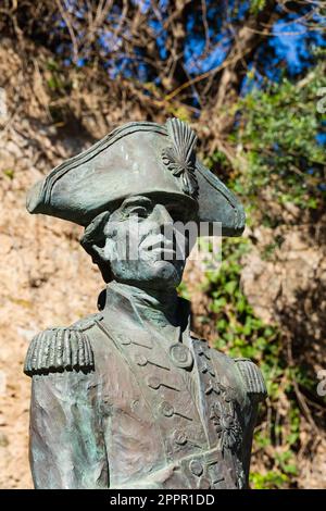 Mur-rideau de ligne, bastion sud. Statue de l'amiral Horatio Nelson, héros de la bataille de Trafalgar. Érigé à l'anniversaire de la bataille en 200th. S Banque D'Images