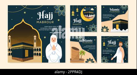 Hajj ou Umrah Mabroor Post Template social Media Flat Cartoon Illustration d'arrière-plan Illustration de Vecteur