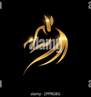 Logo Golden Horse Head Line Illustration de Vecteur