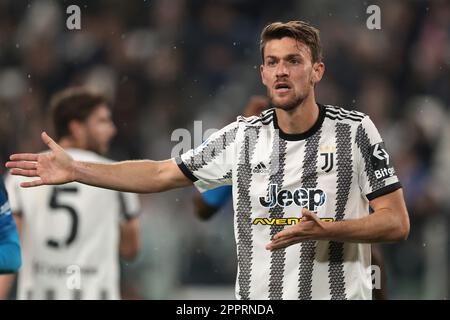 Turin, Italie, le 23rd avril 2023. Daniele Rugani de Juventus réagit lors du match série A au stade Allianz, à Turin. Le crédit photo devrait se lire: Jonathan Moscrop / Sportimage Banque D'Images