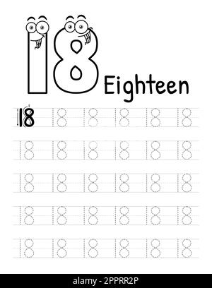 Intérieur de livre de traçage de numéro pour enfants. Feuille de travail pour les enfants. Éléments vectoriels Premium.-19 Illustration de Vecteur