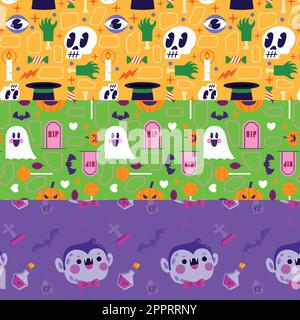 collection de trois motifs vectoriels sans couture pour halloween Illustration de Vecteur