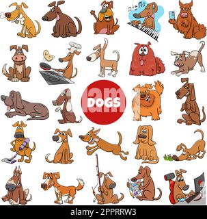dessins animés chiens et chiots personnages comiques grand ensemble Illustration de Vecteur