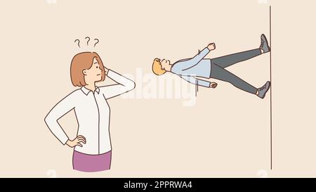 Femme confuse marchant homme marchant dans une autre direction Illustration de Vecteur
