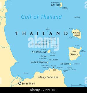 De Ko Samui à Ko Tao, îles au large de la côte de la Thaïlande, carte politique Illustration de Vecteur