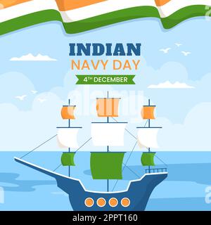 Modèle d'arrière-plan de la Journée de la Marine indienne dessin à la main dessin à l'écran plat de dessin animé Illustration de Vecteur