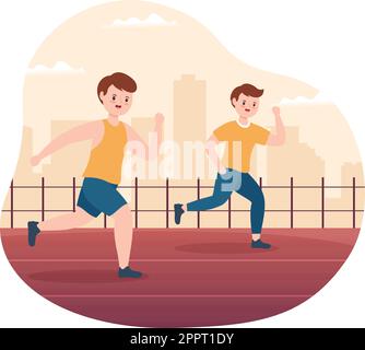 Modèle de course à pied dessin main dessin de dessin de dessin à plat Illustration personnes jogging pour long distance course Marathon Tournoi Sport Illustration de Vecteur