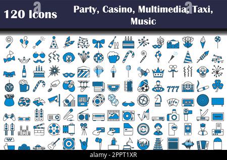 120 icônes de Party, Casino, Multimédia, taxi, énergie Illustration de Vecteur