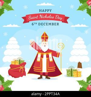 Saint Nicholas Day ou Sinterklaas fond modèle dessin main dessin dessin dessin dessin dessin de dessin animé dessin animé à plat Illustration de Vecteur
