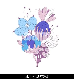 Bouquet neigeux d'hiver isolé sur fond blanc. Composition florale. Fleurs avec neige. Design élégant pour les couvertures de carnets, les affiches, les imprimés de vêtements, les cartes de vœux et les invitations de mariage. Illustration de Vecteur