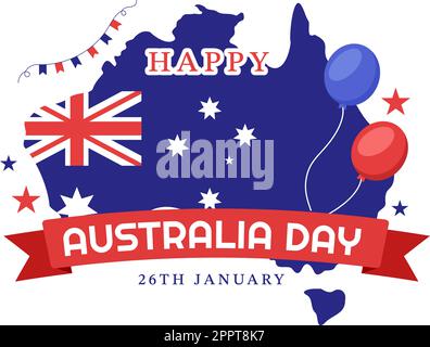 Happy Australia Day observé chaque année sur 26 janvier avec drapeaux et carte de la diversité des peuples dans un dessin-modèle de dessin animé à la main Illustration de Vecteur