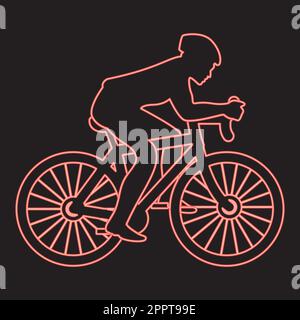 Cycliste fluo sur la silhouette de vélo rouge couleur vecteur illustration modèle plat Illustration de Vecteur