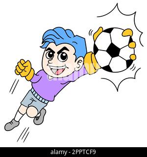 sport de football d'un gardien de but attrapant le ballon avec une main, l'image d'icône de doodle Illustration de Vecteur