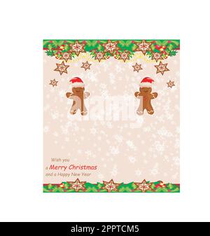 Carte de vœux de Noël avec biscuits au pain d'épice Illustration de Vecteur