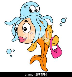 méduse de poisson doré, méduse, kawaii. icône doodle Illustration de Vecteur