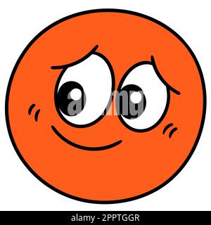 Le ballon de l'émoticône orange est rougir, dandindle kawaii. icône doodle Illustration de Vecteur
