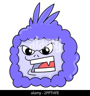 émoticône de tête de monstre avec visage en colère et hurlant, l'image d'icône de doodle Illustration de Vecteur