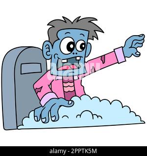 Un homme zombie est ressuscité de la tombe avec un visage laid et effrayant, l'image d'icône de doodle kawaii Illustration de Vecteur