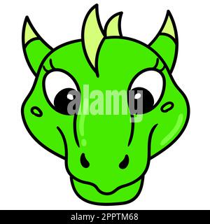 émoticone vert sympathique et gentil tête de dragon, doodle icône image kawaii Illustration de Vecteur