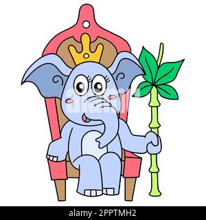 la reine femelle éléphant est assise sur une chaise de trône, l'image d'icône de doodle Illustration de Vecteur