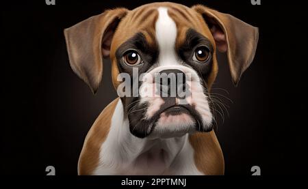 Un chien boxeur se tient dans un cadre studio, face à l'appareil photo et prêt à être photographié pour un portrait Banque D'Images