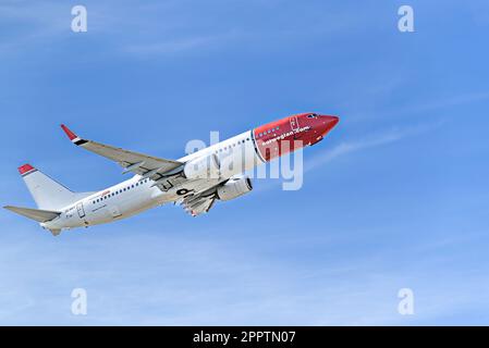 Barcelone, ​​Spain; 12 mars 2023: Boeing 737-800 de la compagnie norvégienne Air Suecia, décollage de la Josep Tarradellas Barcelona-El Pr Banque D'Images